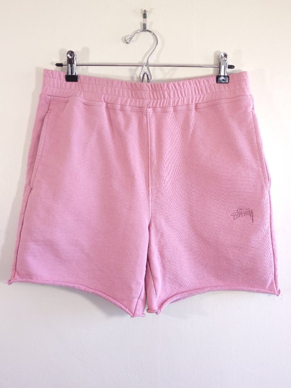 Stussy Cotton Terry Sweat Shorts Embroidered Logo Rolled Hem Streetwear Sz Small